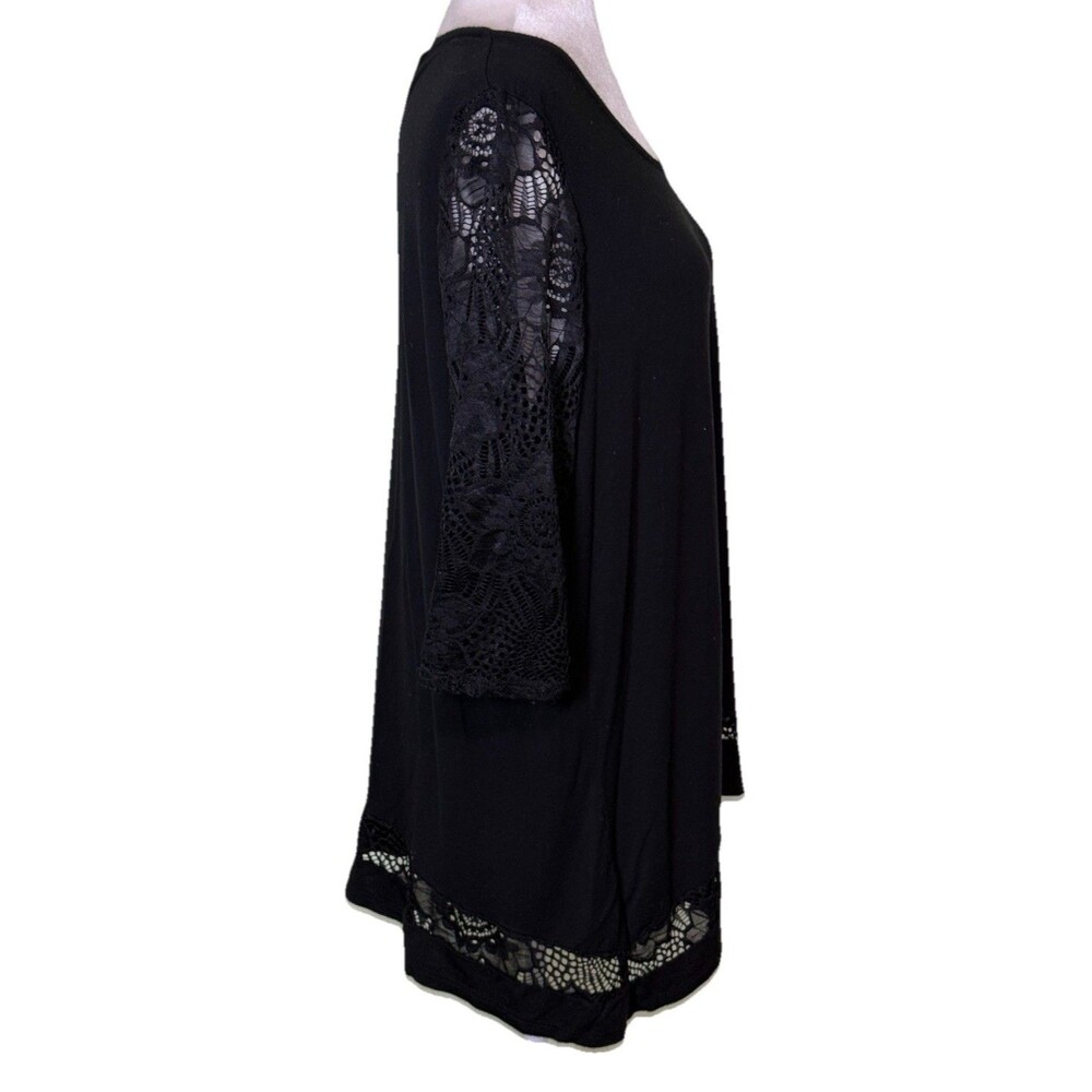 Women Black Lace 3/4 Sleeve Tunic Top Romantic Goth Flowy Moody Chic Size XL - Picture 4 of 8